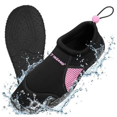 Wasserschuhe Trizand Gr. 37 schwarz rosa mit rutschfester 5 mm Sohle und Kordelzug