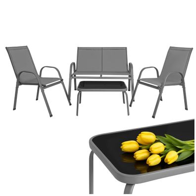 Gartenmöbel-Set Gardlov 4 Personen Sofa 2 Sessel Glastisch Stahl grau