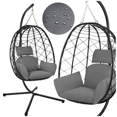 Hängesessel Gardlov Kokon mit Gestell, 194 cm, bis 150 kg, Kissen grau