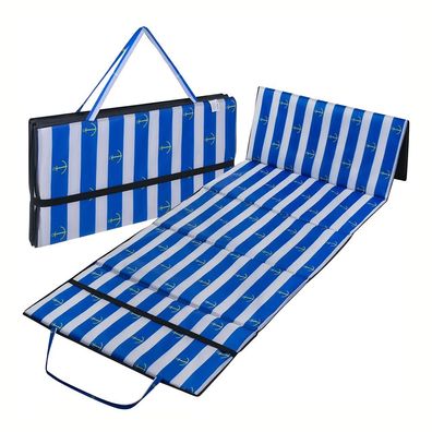 Strandmatte Trizand faltbar 190 x 66 cm blau weiß gestreift mit Tragegriff