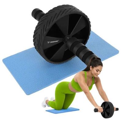 Bauchmuskeltrainer Trizand AB Roller 28 cm mit Kniematte Stahlkern schwarz