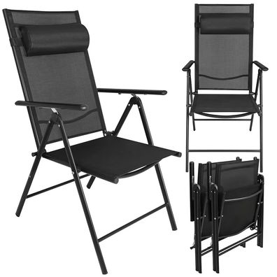Gartenstuhl Klappstuhl Gardlov 2er Set verstellbare Rückenlehne Kopfstütze schwarz