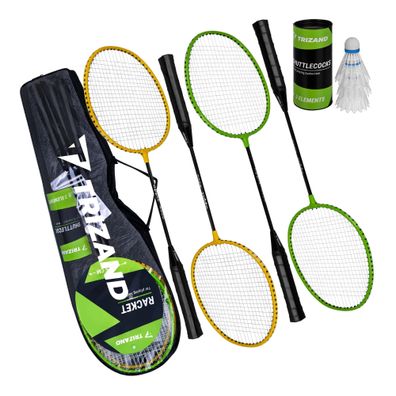 Badminton Set Trizand 8-teilig 4 Schläger 3 Federbälle mit Tragetasche