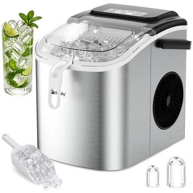 Eiswürfelmaschine Ruhhy 1,2 L silber 12 kg/24h mit Eisschaufel