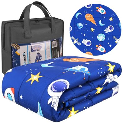 Gewichtsdecke Isomedix Kinder 100x150 cm 3 kg Weltraum blau mit Aufbewahrungstasche