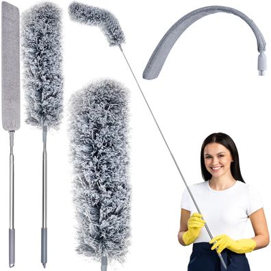 Staubwedel Ruhhy Teleskop 84-250 cm, 2 Mikrofaser Aufsätze, biegsam, grau