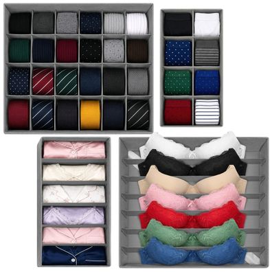Unterwäsche Organizer Ruhhy 4er Set, 45 Fächer, grau, faltbar