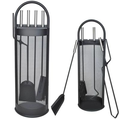 Kaminbesteck Kaminer PK008 5-teilig mit Ständer 66 cm Stahl schwarz