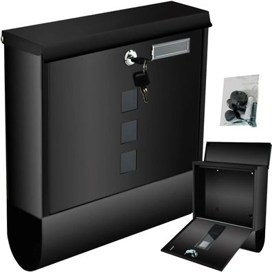 Wandbriefkasten Malatec schwarz, verzinktes Eisen, A4-Einwurf mit Zeitungsrolle