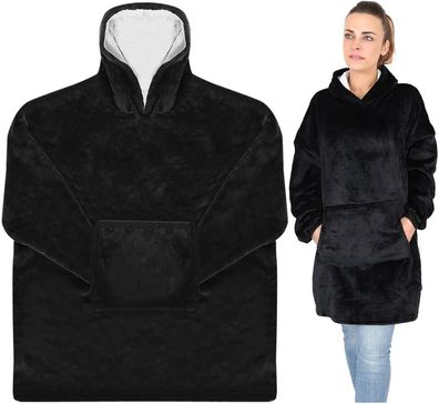 Hoodie-Decke Ruhhy XXL Oversize mit Kapuze und Tasche 190x120 cm schwarz