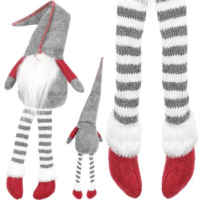 Weihnachtsfigur Ruhhy Wichtel sitzend 50 cm Filz grau rot Baumelbeine