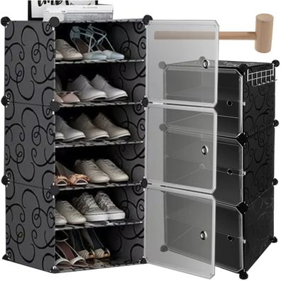 Schuhregal Ruhhy modular 6 Ebenen mit Türen schwarz 93x44x31,5 cm