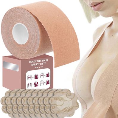 Brust Tape Soulima beige 500 x 5 cm mit 10 Nippel Pads