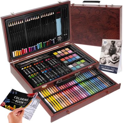 Malkoffer MAALEO 148 teilig Holz mit Schublade Wachsmalstifte Pastelle Aquarell