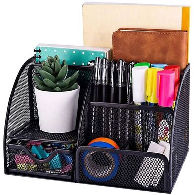 Schreibtisch-Organizer Maaleo Metall schwarz 6 Fächer mit Schublade 22x14x12,5 cm