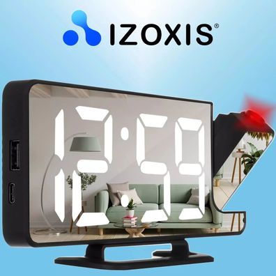 Projektionswecker Izoxis 19576 LED Wecker Spiegelfront schwarz USB-C