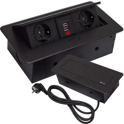 Einbausteckdose Izoxis 21446 versenkbar 2x Schuko 2x USB schwarz 26,5 x 12 x 7 cm