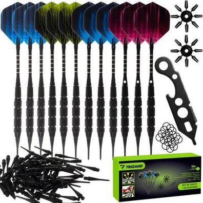 Softdart Set Trizand 21629 12 Pfeile 18 g mit 100 Ersatzspitzen und Zubehör