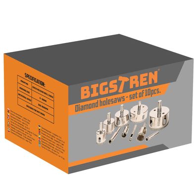 Diamant-Lochsägen Set Bigstren 21641, 10 Stück 6-68 mm, für Fliesen und Glas