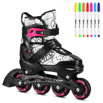 Inlineskates NILS Extreme TINTY 4in1 Gr. L 39-42 verstellbar mit Hockey-Kufe rosa