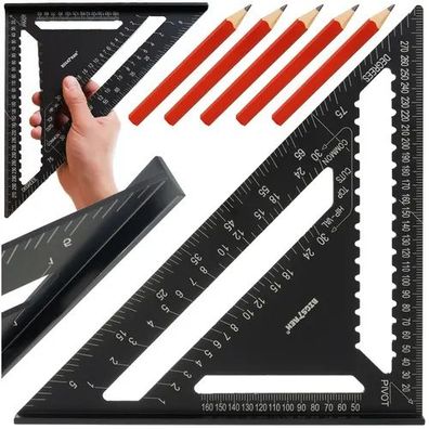 Zimmermannswinkel Bigstren 30x30 cm Aluminium 90/45 Grad mit 5 Bleistiften