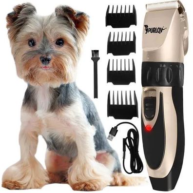 Hundeschermaschine Purlov 24089 Set mit 4 Kämmen USB Schnittlänge 0,8-2,0 mm