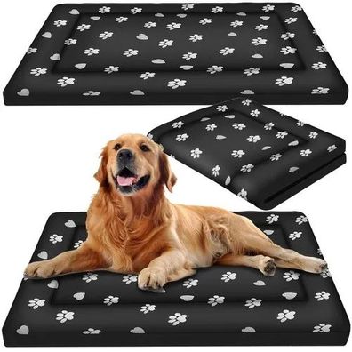 Hundebett Purlov 24862 100x70x4 cm wasserdicht schwarz mit Pfotenmuster