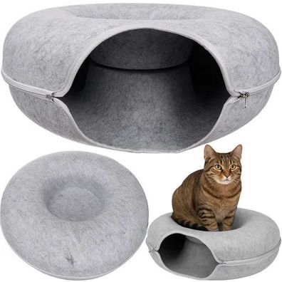 Katzenhöhle Purlov 25810 Donut Tunnel Filz grau 51 cm waschbar 30 Grad