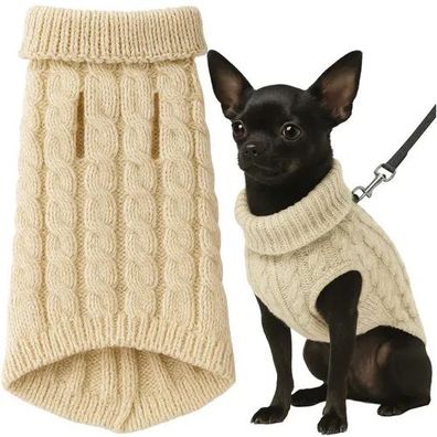 Hunde- und Katzenpullover PURLOV Gr. S beige Strick mit Rollkragen