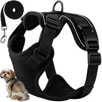 Hundegeschirr Purlov Guard Größe M schwarz, gepolstert, mit Leine 150 cm