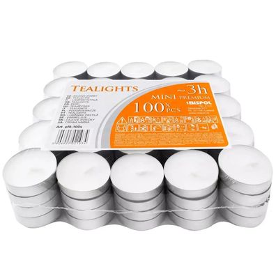 Teelichter 100 Stück Bispol Mini Premium, 3 Stunden Brenndauer, 3,9 cm Durchmesser