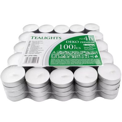 Teelichter BISPOL Deko Premium 100 Stueck, ca. 4 Stunden Brenndauer, 3,5 cm
