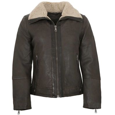 Mauritius - Damen Echtleder Lederjacke Lammnubuk Fell dunkelbraun