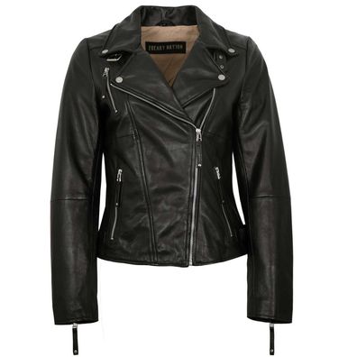 Freaky Nation - Damen Echtleder Lederjacke Bikerjacke Lammnappa shadow