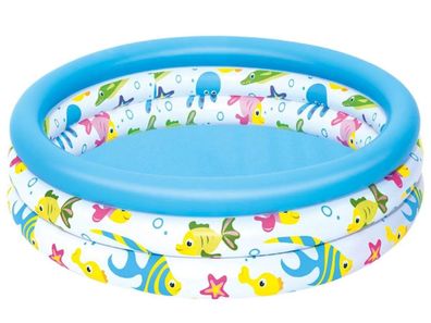 Planschbecken Bestway 51008 rund 102x25 cm, 3 Ringe, Fischmotiv blau