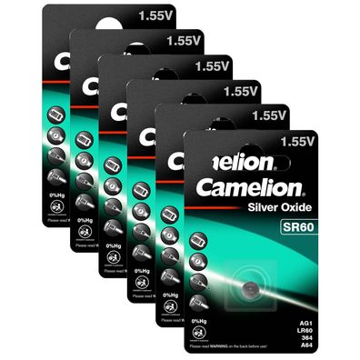 6x Camelion SR60 LR621 SR621W AG1 LR60 164 GP64A 364 364A SR621 60LR