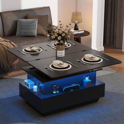 Couchtisch höhenverstellbar 3 in 1 mit RGB LED und Schublade Wohnzimmertisch