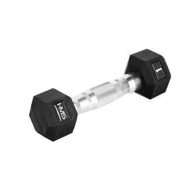 Kurzhantel HMS HEX PRO 1 kg, gummierter Sechskantkopf, gerändelter Chromgriff