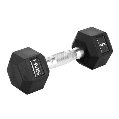 Kurzhantel HMS Hex Pro 5 kg gummiert Sechskant mit gerändeltem Chromgriff