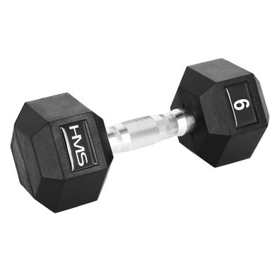 Kurzhantel HMS HEX PRO 9 kg gummiert mit geraendeltem Chromgriff