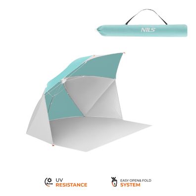 Strandschirm und Windschutz NILS NC4803 2in1 180x130 cm UV-Schutz türkis weiß