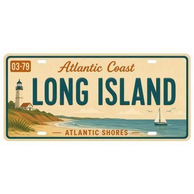 Blechschild 15x30cm - Long Island Atlantic Coast Retro USA Nummernschild