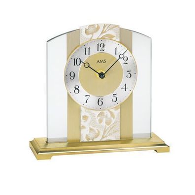 AMS T1123 Tischuhr mit Metallsockel, Design-Kunstleder und Messing-Applikation