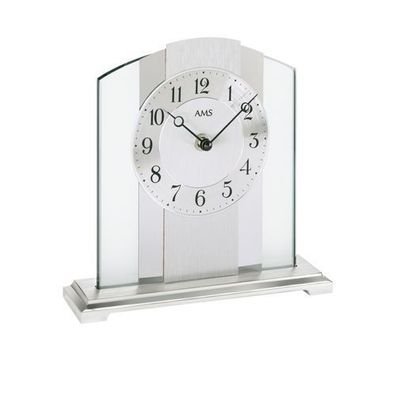 AMS T1120 Tischuhr mit Metallsockel, Mineralglas und Aluminium-Applikation