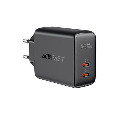Acefast Dual USB-C Ladegeraet 40W, PPS, PD, QC 3.0, AFC, FCP, Schwarz (A9 Black)