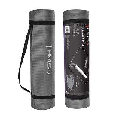 Yogamatte HMS YM03 NBR 183 x 61 cm, 10 mm dick, grau, mit Tragegurt