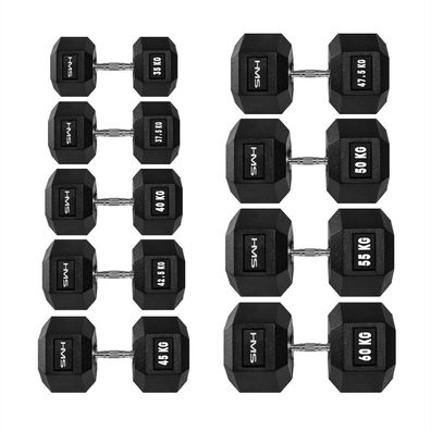 Kurzhantel HMS Hex Pro 40 kg Stahl gummiert sechseckig geraendelter Griff
