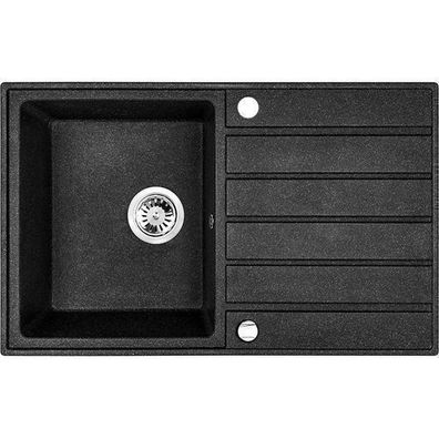Granitspüle Einzelbecken Margarita 49x79 Schwarz mit Abtropffläche | Siphon im SET!