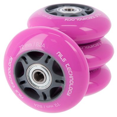 Inline Skate Rollen NILS Extreme 72x24 mm 82A rosa 4 Stück mit ABEC-7 Lagern