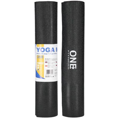 Yogamatte ONE Fitness YM02 schwarz 173 x 61 cm 6 mm stark rutschfest PVC